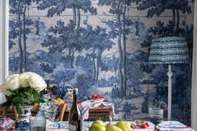 MINDTHEGAP Wallpaper, TRANSYLVANIAN RHAPSODY Anniversary Collection, TOILE DU CARPATHIANS Indigo Wallpaper, Lifestyle Portrait