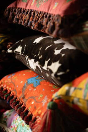 MINDTHEGAP Cushions, TRANSYLVANIAN RHAPSODY Anniversary Lifestyle Collection, COWHIDE Velvet Cushion, Lifestyle Portrait