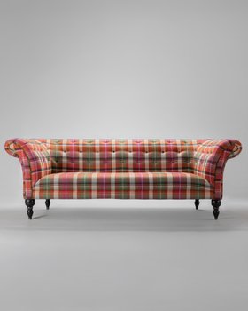 MINDTHEGAP Furniture, TRANSYLVANIAIN RHAPSODY, Chesterfield Sofa KERSCHDORF Plaid Carrot Woven Fabric, Product Cutout