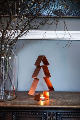 Metal Christmas Tree Tealight Holder in Pewter or Copper Set Of 2