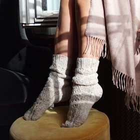 Hand-Knitted Pure Merino Wool Bed Socks in Stone Melange