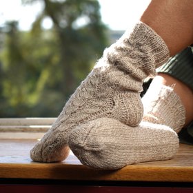 Hand-Knitted Pure Merino Wool Bed Socks in Beige