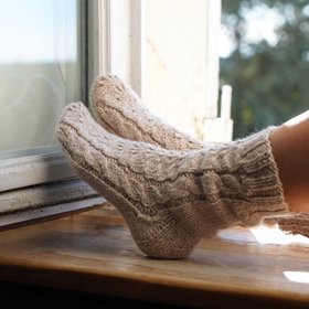 Hand-Knitted Pure Merino Wool Beige Bed Socks