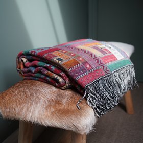 Elin Merino Wool Patchwork Throw Blanket in Red