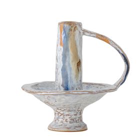 Grey Glazed Candle Holder with Handle