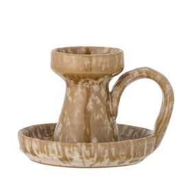 Brown Glazed Stoneware Candle Holder with Handle