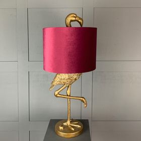 Can Can Flamingo Brass Table Lamp & Burgundy Velvet Shade