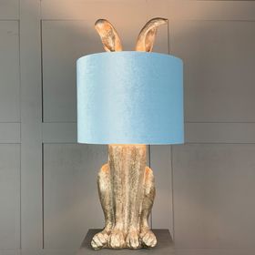 Harvey Hare Antique Silver Table Lamp & Duck Egg Velvet Shade