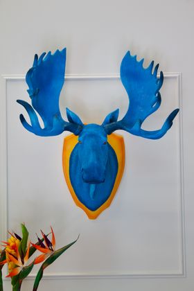 Electric Blue & Orange Moose Head Wall Decor