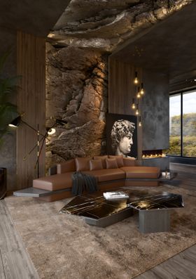 Algerone Angular Sofa in Brown Hues