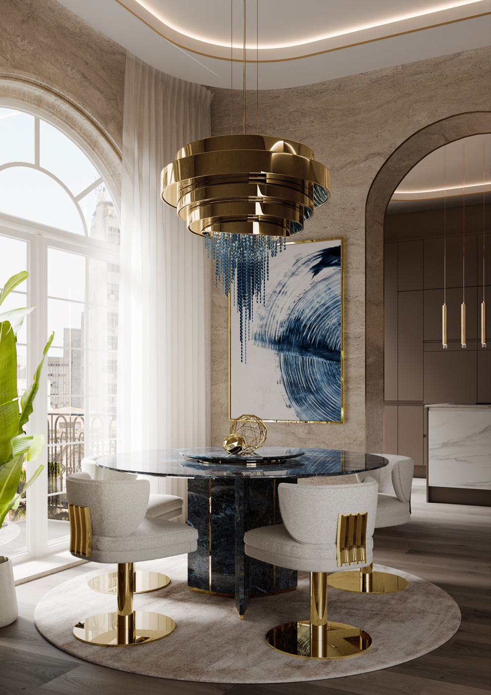 Dining Room with Blue Details