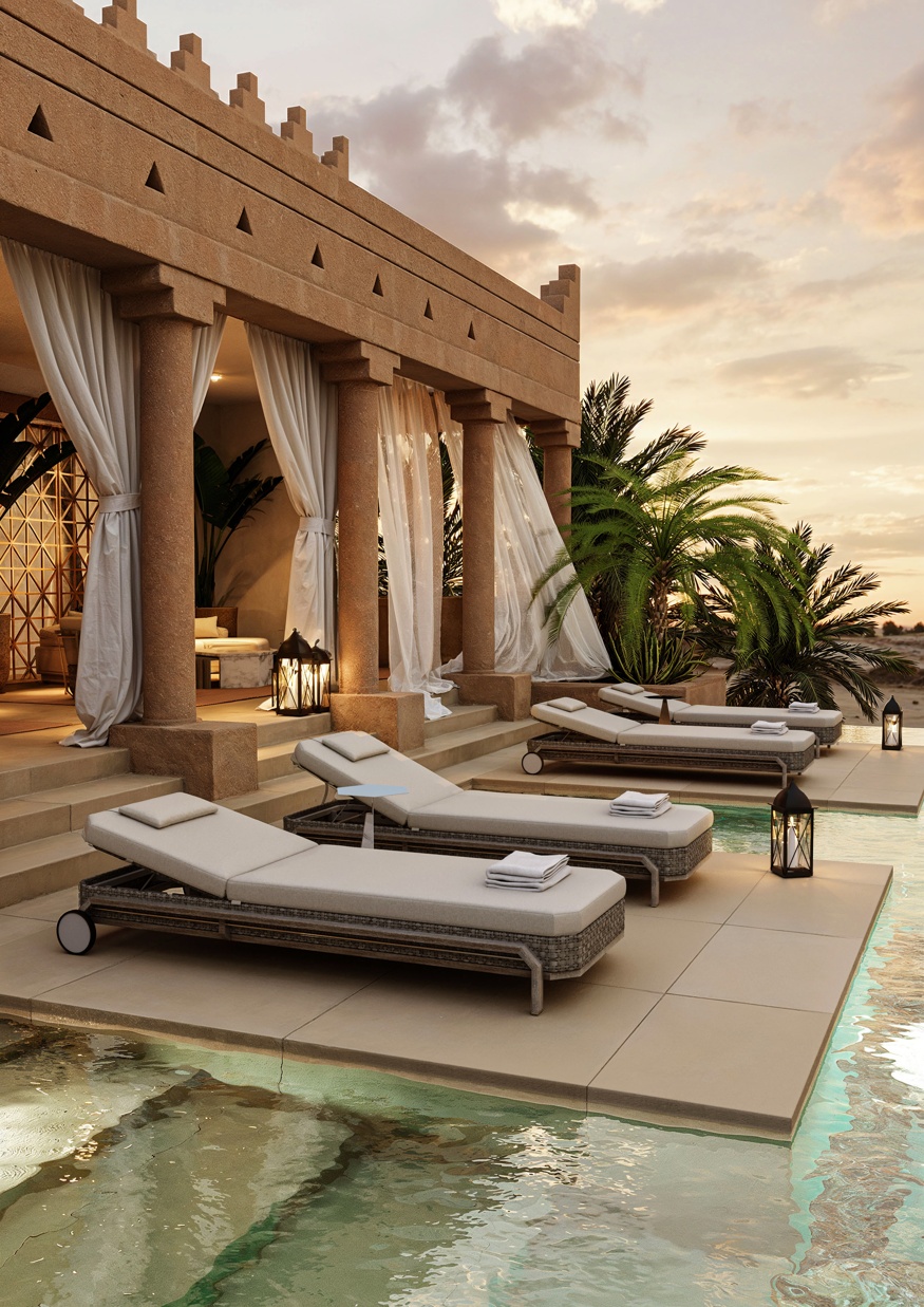 Swimming Pool Area with the Hampton Sunloungers
