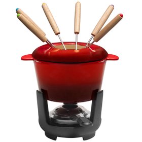 ProCook Christmas Cast Iron Fondue Set Ruby Red