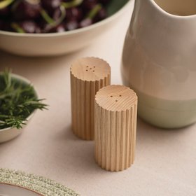 ProCook Ash Wood Ribbed Salt And Pepper Shakers
