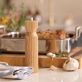 ProCook Ash Wood Ribbed Salt Or Pepper Mill Tall