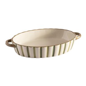 ProCook Stoneware Oval Oven Dish Green Stripe