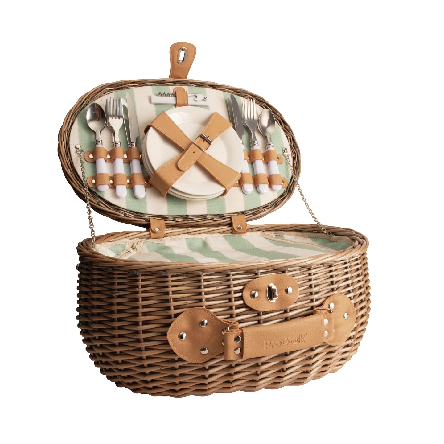 ProCook Picnic Basket Oval Green, 4 Person