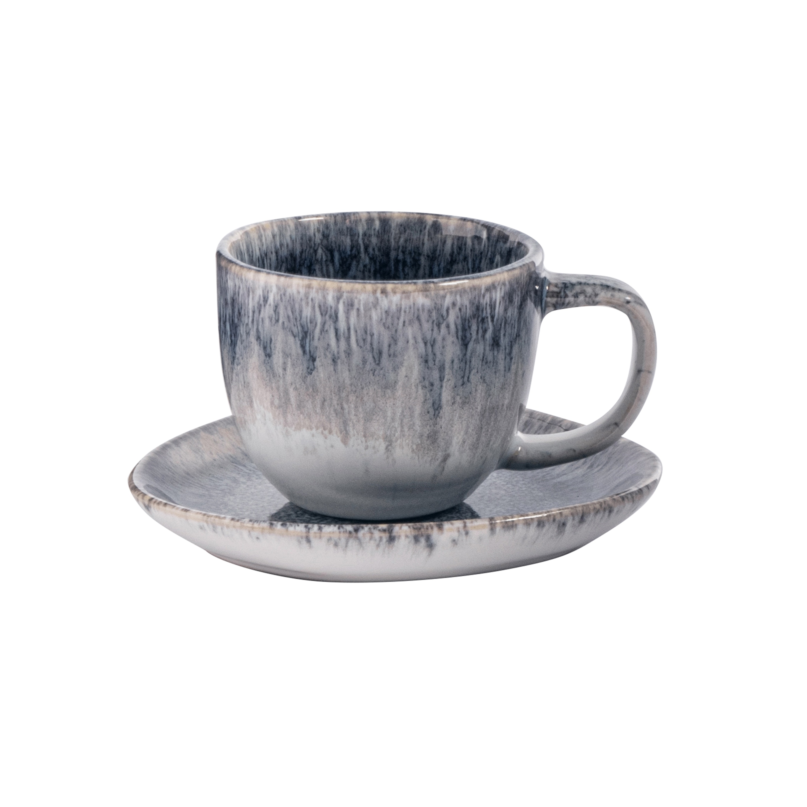 ProCook Madeira Stoneware Reactive Glaze Espresso Cup & Saucer Midnight Blue