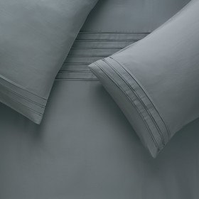 Pintuck Grey Duvet Cover Set, Double