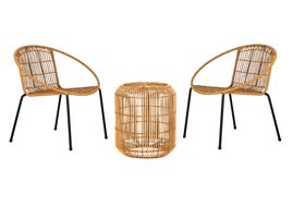 Tara Natural Rattan Side Table And 2 Chairs Set