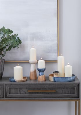 Dipped Bowen Candle Plate, Blue and Brown