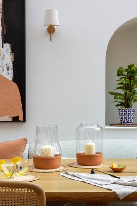 Terracotta Base Tapered Glass Lantern, H 28.5cm, D 21cm