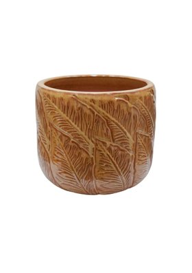 Outdoor Eden Mustard Glazed Leaf Planter, H 33cm, D 37cm