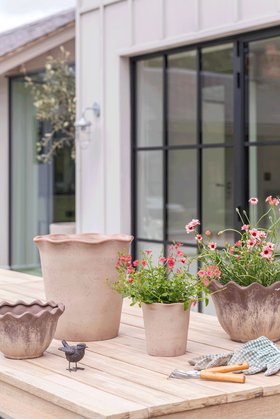 Outdoor Ada Mocha Scalloped Edge Terracotta Planter, Set of 3