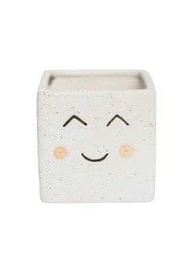 WHITE SQUARE HAPPY FACE PLANTER