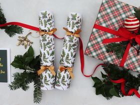 Nancy & Betty   Christmas Crackers, Oak Leaf   Wrapping Paper, Tartan   Portrait.JPG