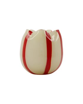 Red Stripey Glass Tealight Holder