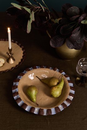 Rosie Gore Baby Blue & Chocolate Brown Frill Serving Bowl