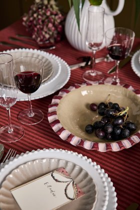 Rosie Gore Baby Pink & Burgundy Frill Serving Bowl