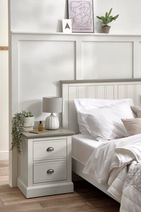Oak Furnitureland Brompton Bedside Table - Painted Acacia & Ash Top
