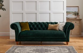 Oak Furnitureland Montgomery 3 Seater Sofa in Bottle Green Velvet