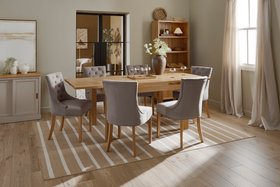 Oak Furnitureland Pembroke extendable dining table with Isobel chairs in taupe