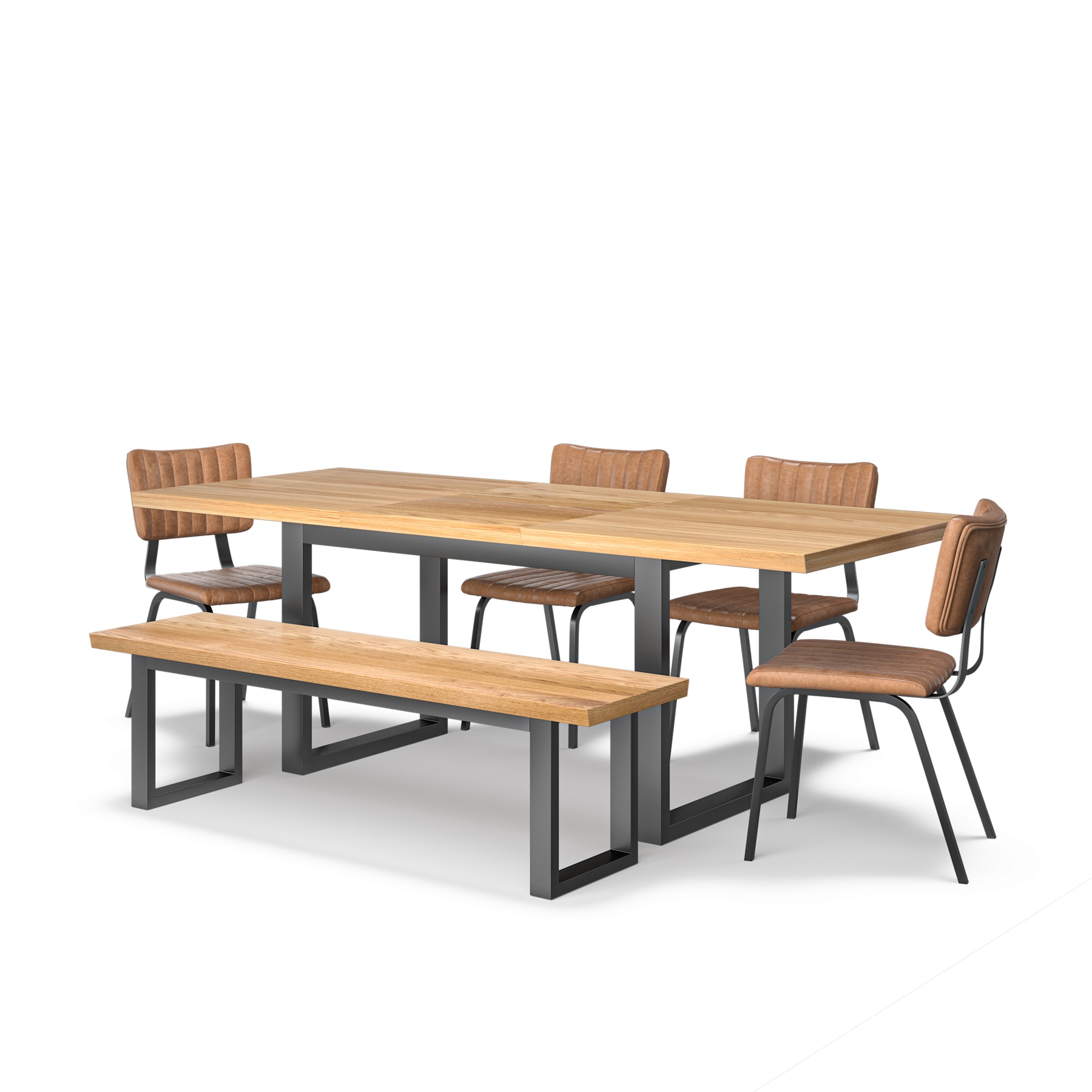 Oak Furnitureland Maine extending table with Maine bench and Mason chairs