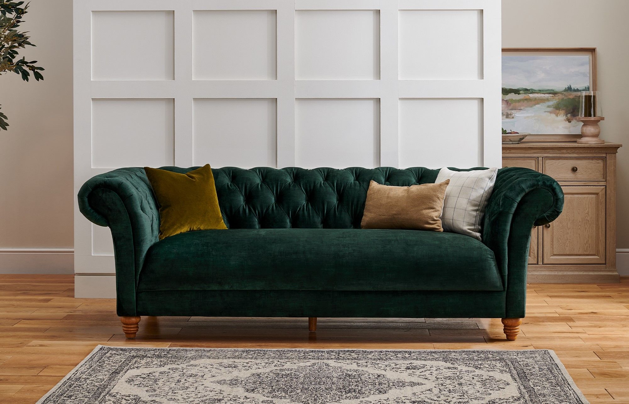 Oak Furnitureland Montgomery 3 Seater Sofa in Bottle Green Velvet