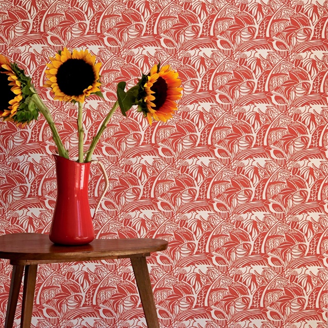 WOODLAND wallpaper in Tomato
