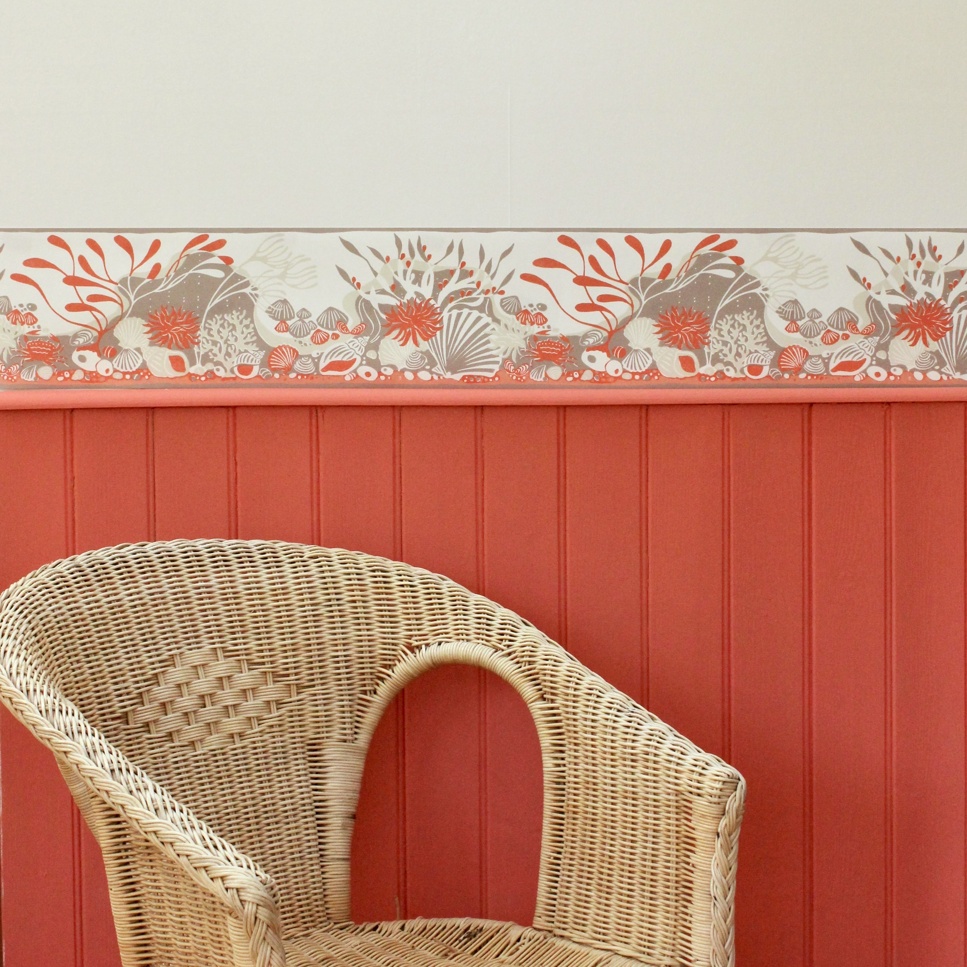 ROCKPOOLS wallpaper border in Coral