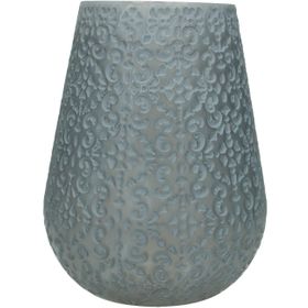 Fleur Patterned Blue Grey Glass Candle Holder - Large