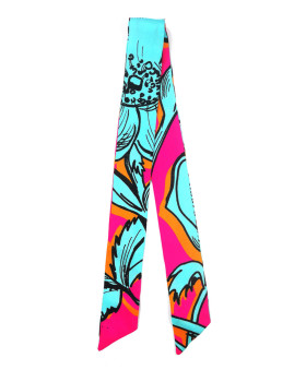 Cyan Roses Print Silk Scarf 3