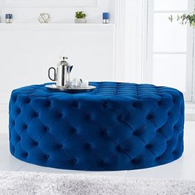 Milano Blue Velvet Large Round Footstool