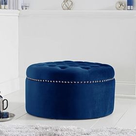 New York Blue Velvet Footstool