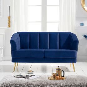 Lulu 2 Seater Sofa in Blue Velvet with Gold Legs