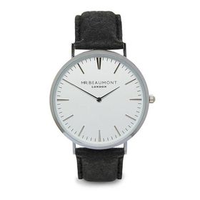 Personalised Men's Vegan Leather Watch in Black with White Dial