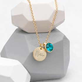 Personalised Monogram Gold Birthstone Crystal and Disc