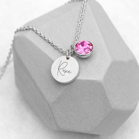 Personalised Monogram Silver Birthstone Crystal and Disc