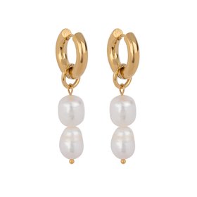 DOUBLE PEARL HOOP EARRINGS