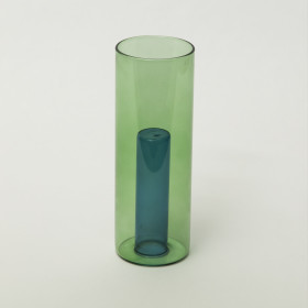 Block Design Reversible Glass Vase Green & Blue